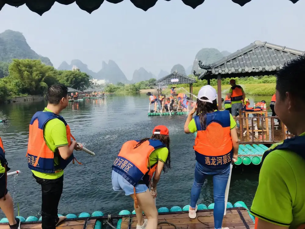 Chenghui company team building trip to Guilin, Guangxi on July 19, 2025, showing the team together in front of karst mountains