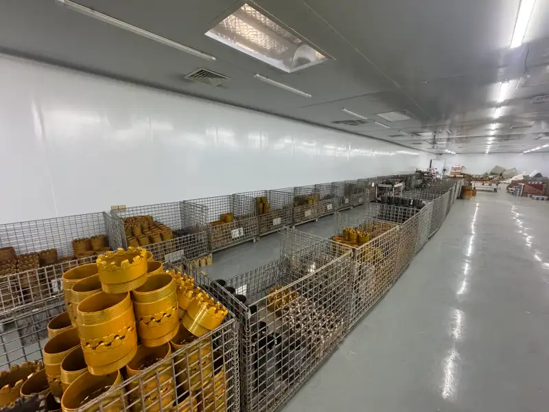 Finished drill bits organized in warehouse